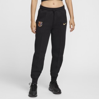 FC Barcelona Tech Fleece Nike voetbaljoggingbroek met halfhoge taille voor dames - Zwart