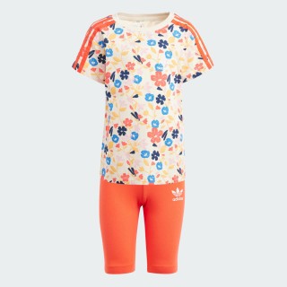 Adidas Floral Cycling Short en T-shirt Setje