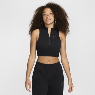 Nike Sportswear Chill Terry aansluitende korte tanktop van sweatstof met korte rits voor dames - Zwart