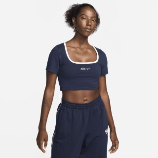 Nike Sportswear cropped T-shirt met vierkante hals voor dames - Blauw