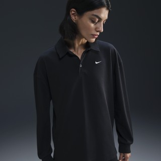 Nike Sportswear Essential oversized polo met lange mouwen voor dames - Zwart