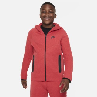 Nike Tech Fleece Hoodie met rits over de hele lengte voor jongens (ruimere maten) - Rood