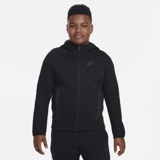 Nike Tech Fleece Hoodie met rits over de hele lengte voor jongens (ruimere maten) - Zwart