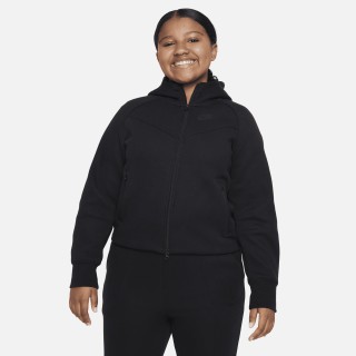 Nike Tech Fleece Hoodie met rits over de hele lengte voor meisjes (ruimere maten) - Zwart