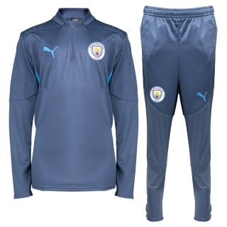 PUMA Manchester City Trainingspak 1/4-Zip 2024-2025 Kids Donkerblauw Lichtblauw