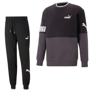 PUMA Power College Block Crew Trainingspak Zwart Grijs