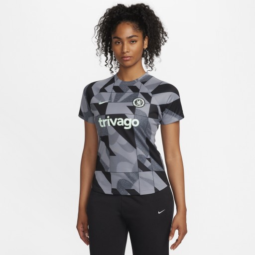 Chelsea FC Academy Pro Derde Nike Dri-FIT warming-uptop met korte mouwen voor dames - Grijs