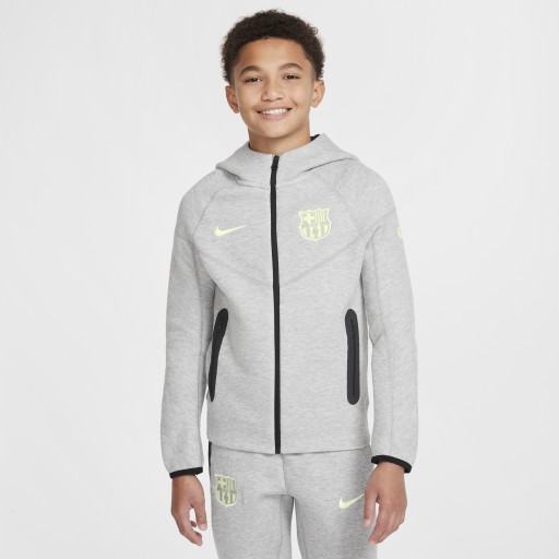 FC Barcelona Tech Fleece Nike voetbalhoodie met rits over de hele lengte voor jongens - Grijs