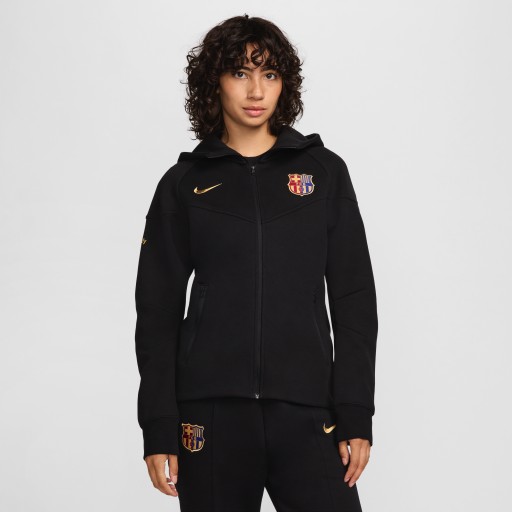 FC Barcelona Tech Fleece Windrunner Nike voetbalhoodie met rits over de hele lengte voor dames - Zwart