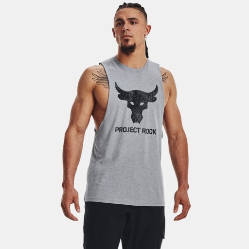 Herentanktop Project Rock Brahma Bull Staal Light Heather / Zwart XXL