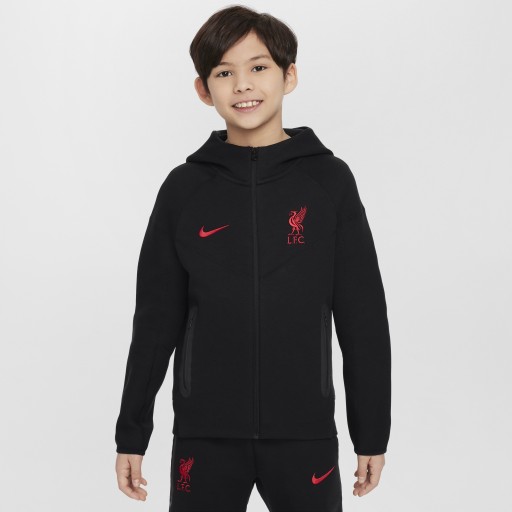 Liverpool FC Tech Fleece Nike voetbalhoodie met rits over de hele lengte voor jongens - Zwart