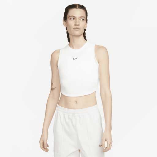 Nike Sportswear Chill Knit aansluitende, korte tanktop met mini-rib voor dames - Wit