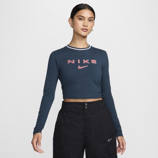 Nike Sportswear Chill Knit kort, aansluitend T-shirt met graphic en lange mouwen voor dames - Blauw