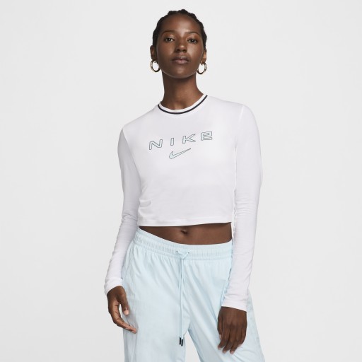 Nike Sportswear Chill Knit kort, aansluitend T-shirt met graphic en lange mouwen voor dames - Wit