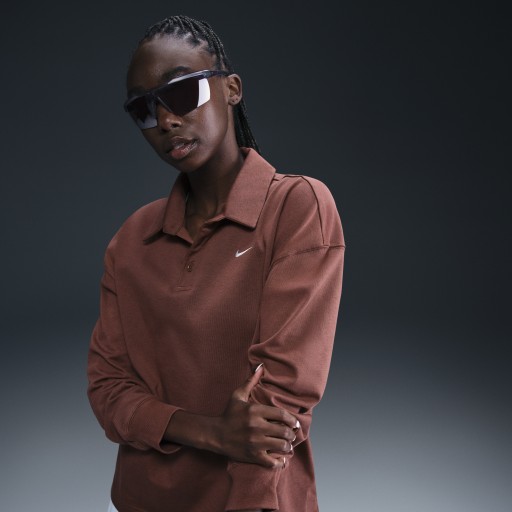 Nike Sportswear Essential oversized polo met lange mouwen voor dames - Bruin