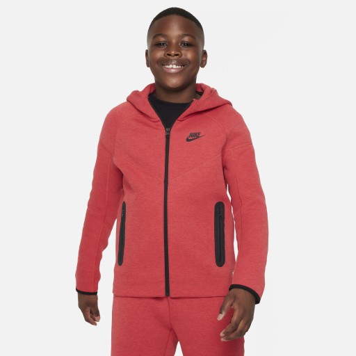 Nike Tech Fleece Hoodie met rits over de hele lengte voor jongens (ruimere maten) - Rood