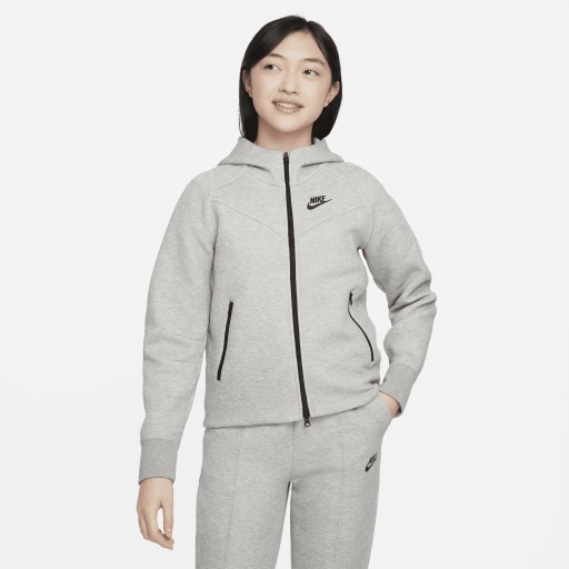 Nike Tech Fleece Hoodie met rits over de hele lengte voor meisjes - Grijs