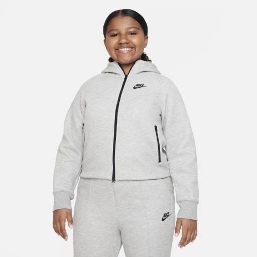 Nike Tech Fleece Hoodie met rits over de hele lengte voor meisjes (ruimere maten) - Grijs