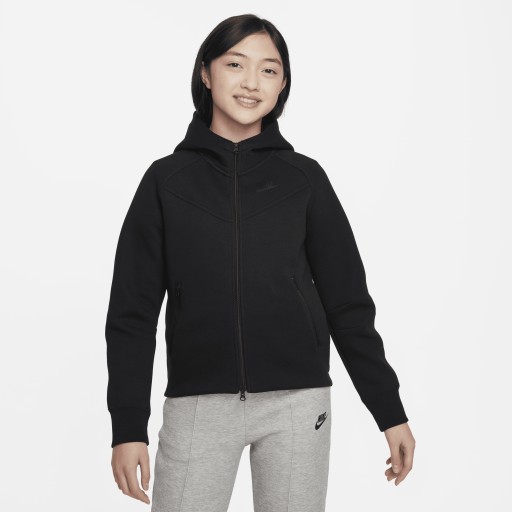 Nike Tech Fleece Hoodie met rits over de hele lengte voor meisjes - Zwart