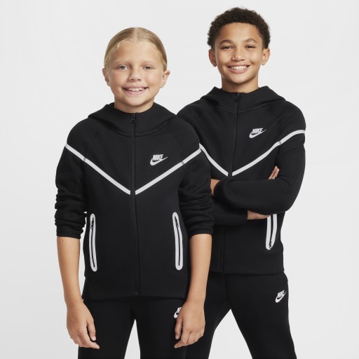 Nike Sportswear Tech Fleece reflecterende hoodie met rits over de hele lengte voor jongens - Zwart