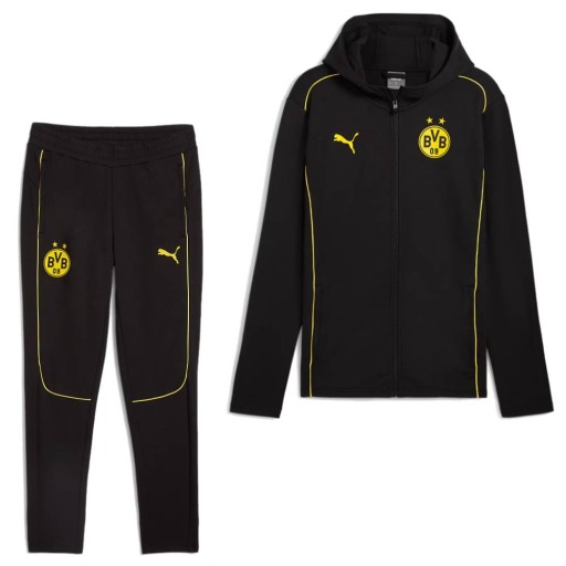 PUMA Borussia Dortmund Casuals Trainingspak Full-Zip 2024-2025 Zwart Geel