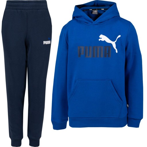 PUMA Essentials+ 2 Big Logo Trainingspak Kids Blauw Donkerblauw Zwart Wit