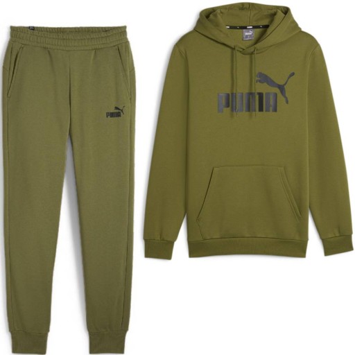 PUMA Essentials Big Logo Trainingspak Olijfgroen Zwart