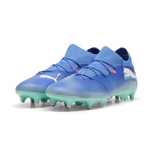 PUMA Future 7 Match IJzeren-Nop Voetbalschoenen (SG) Blauw Turquoise Wit