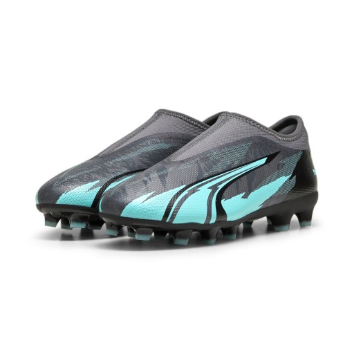 PUMA Ultra Match Veterloze Gras / Kunstgras Voetbalschoenen (MG) Kids Donkergrijs Turquoise Zwart